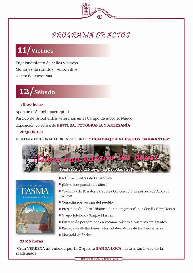 Programa de actos del Viernes 11 y Sabado 12. Mas informacion al pie de foto