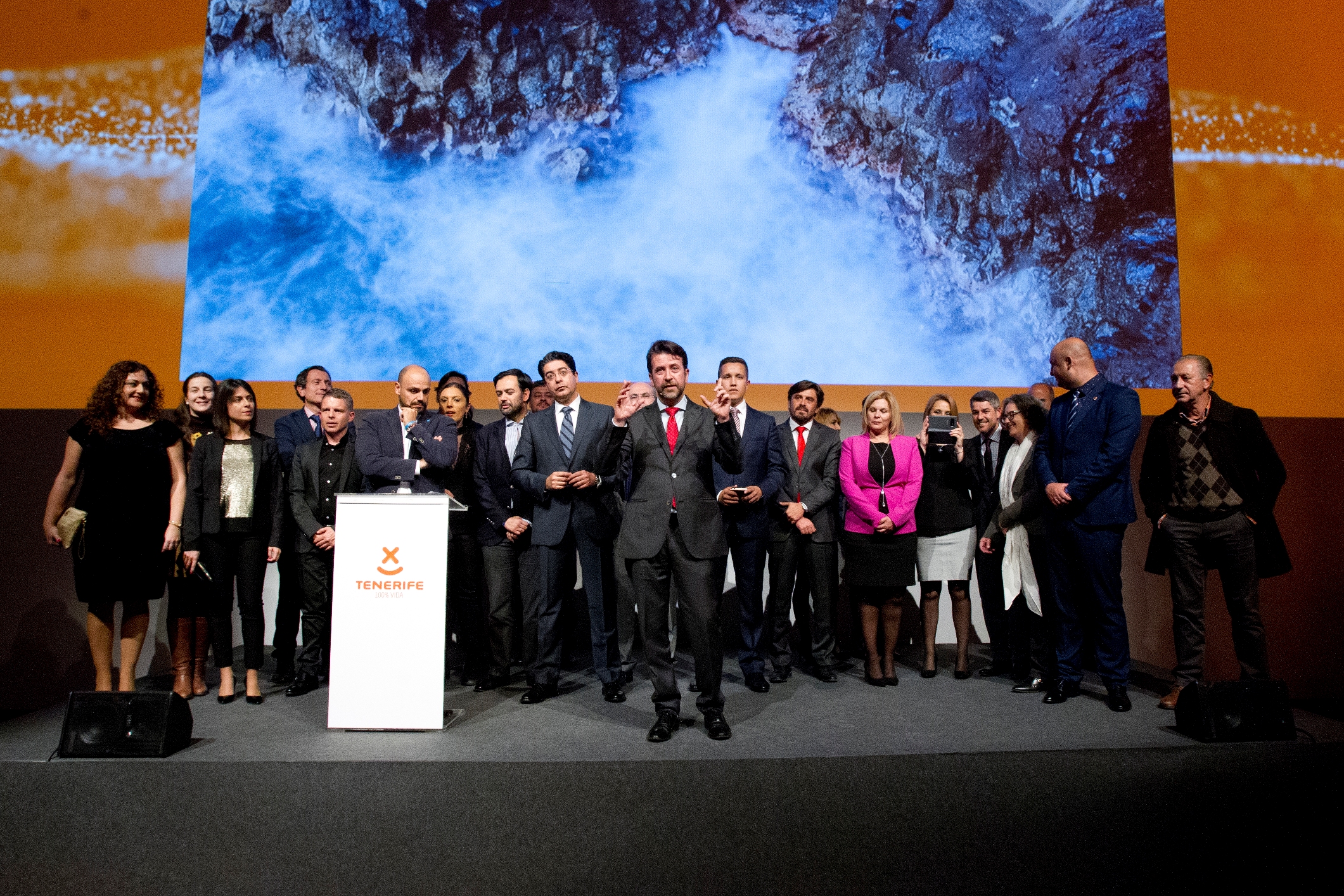 El presidente del Cabildo durante el acto celebrado en la sede de la Real Fábrica de Tapices de Madrid